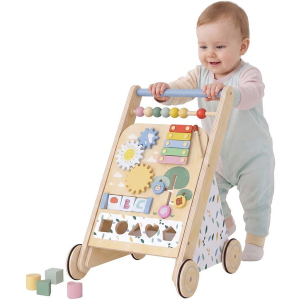 AIYAPLAY Lauflernwagen Holz Lauflernhilfe mit Rädern regulierbarer Geschwindigkeit Bauklötze, (Montessori Aktivitätszentrum, 1-tlg., Baby Walker Gehhilfe), für 