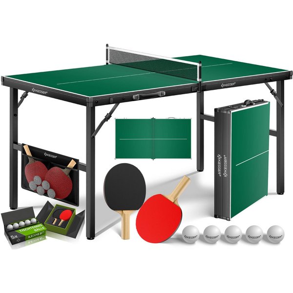 KESSER Mini-Tischtennisplatte Tischtennis Set, klappbarer Tischtennistisch (mit Netz, 2x Tischtennisschläger, 5x Tischtennisbälle & Zubehör-Tasche), In & Outdoo