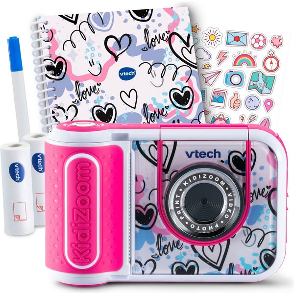 Vtech® KidiZoom Print Cam + Scrapbook Bundle Kinderkamera (5 MP, mit eingebautem Thermodrucker, inkl, Thermopapier, Scrapbook + Stift)