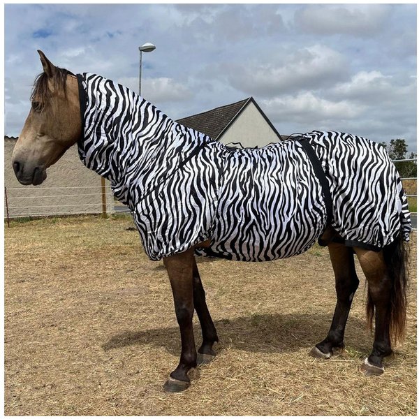 Brama-West Pferde-Fliegendecke Ekzemerdecke mit Halsteil – Spezial-Zebradesign zur Insektenabwehr