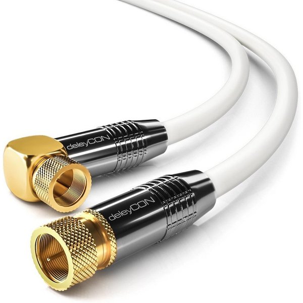 deleyCON deleyCON HDTV SAT Antennenkabel 12,5m Weiß - 1x 90° gewinkelt - 2x SAT-Kabel