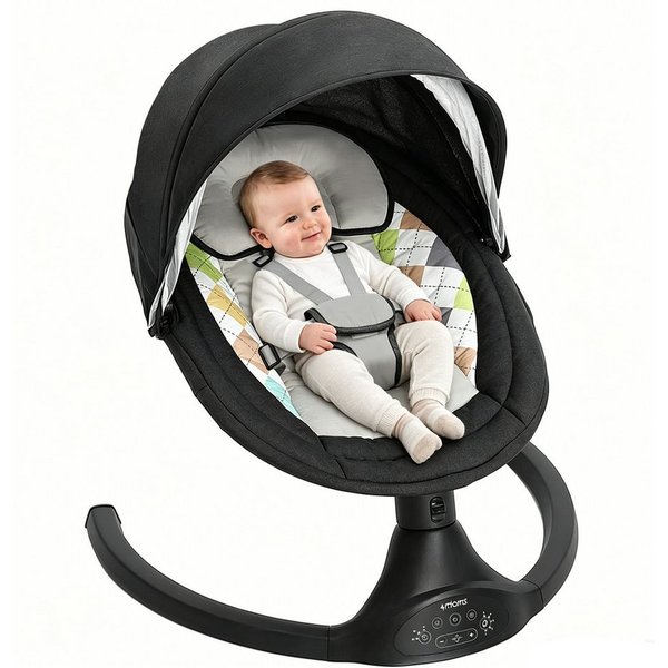 AUDEW Babywippe elektrisch Babyschaukel 5 Gang Schaukelstuhl, mit Fernbedienung, bluetooth Musik, Moskitonetz und 2 x Spielzeug