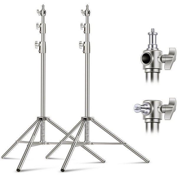 Neewer 2 Stück Edelstahl Light Stand, 280cm Lichtstativ mit 1/4"-3/8" Adapter Lampenstativ (Federgedämpftes Heavy Duty Fotografie Lampenstativ, Max. 10kg)