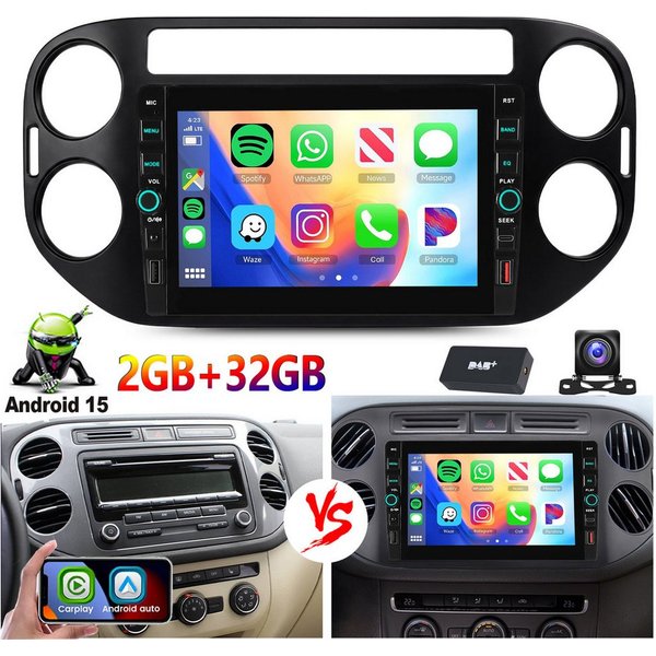 ESSGOO 8'' Android 15 Autoradio Carplay WiFi Navi für VW Tiguan 5N Golf Plus Autoradio (RDS, 4+64GB(optional), DAB (optional), FM, DAB+ (optional)