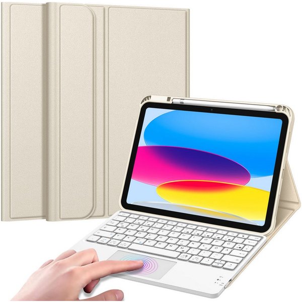 Fintie Tablet-Hülle für iPad 11. Generation 2025 11"(A16), iPad 10. Generation 2022 10.9", mit magnetischer Abnehmbarer Deutscher Touchpad Tastatur-QWERTZ Layou