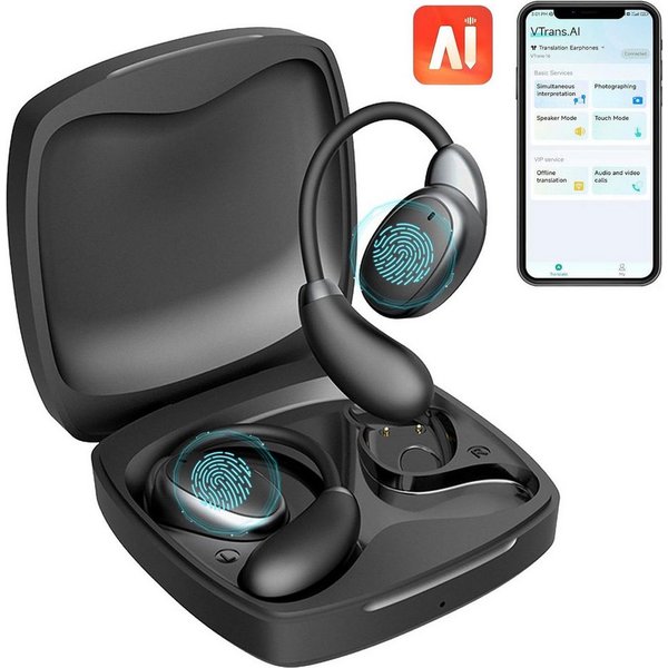 Forrlite Übersetzungskopfhörer mit Bluetooth und Ohrbügel Open-Ear-Kopfhörer (Sportkopfhörer mit Echtzeit-Übersetzung für Reise und Lernen, 138 Gratis-Sprachen,