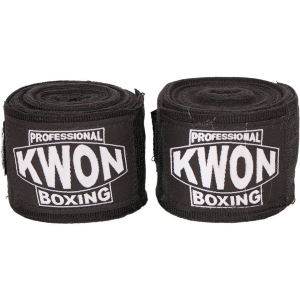 KWON Boxbandagen elastisch 5 m Faustbandagen Wickelbandagen Boxen Kickboxen MMA, schwarz Paar Profi Ausführung 5 Meter