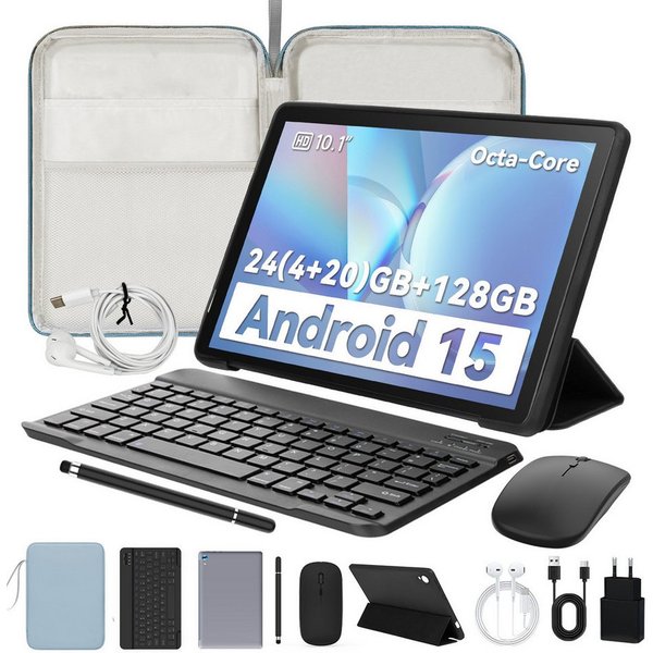 BUFO 10 Zoll Android 15, 4GB RAM 128 GB, mit Tastatur Maus Stift hülle Tablet (10", 128 GB, Android 15, mit AF und Blitz, zwei 1W-Lautsprecher + zwei Mikrofone)