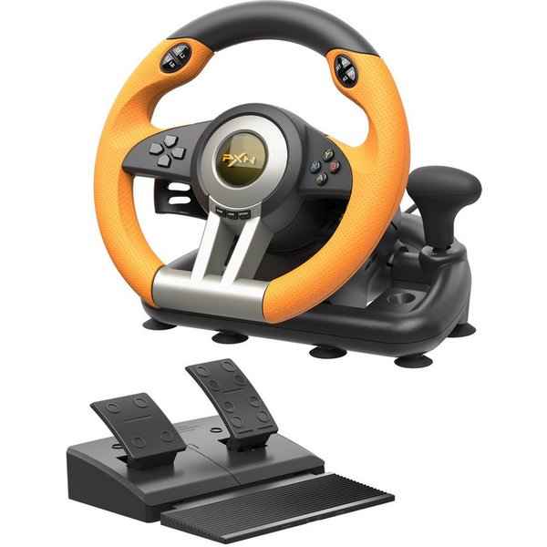 PXN V3 Pro Gaming-Rennlenkrad mit Pedalen, Dual-Motor-Vibration Gaming-Lenkrad (kompatibel mit PC, PS3, PS4, Xbox & Nintendo Switch)