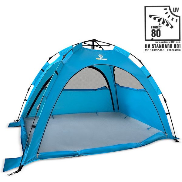 outdoorer Strandmuschel mit Automatik-Aufbau Sun Snapper Air, UV 80-Schutz, Personen: 3, XXL-Strandzelt, blau, Wind- und Sonnenschutz, schnell auf- & abgebaut