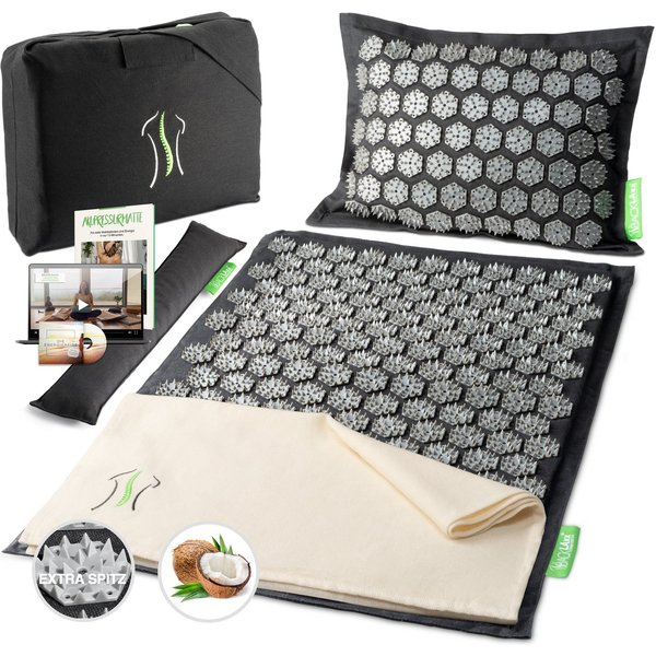 BACKLAxx® Akupressurmatte "Intensiva" mit Kissen für Fortgeschrittene durch extreme Stimulation (Akupressurmatten Set, 4teilig + gratis-Download), Matte:70x43cm