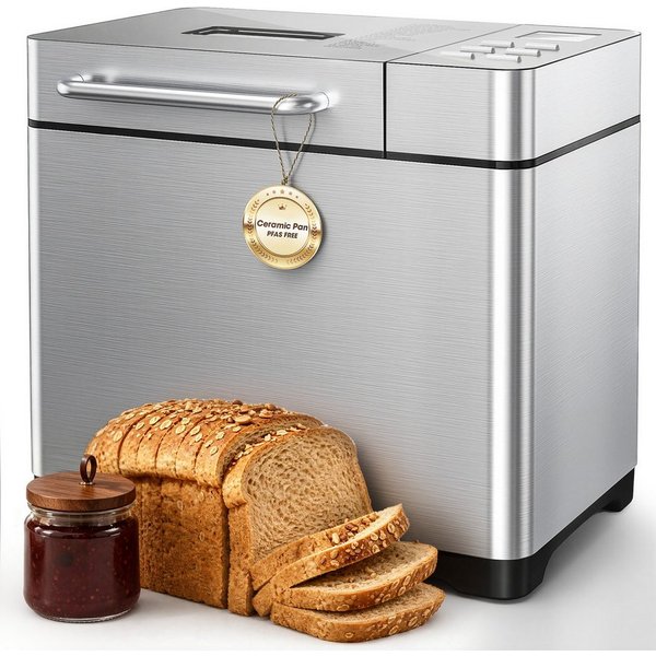 Furnicopia Brotbackautomat 19-in-1 Brotbackautomat, 1kg, Edelstahl, Timer, automatische Beigabe, 19 Programme, 710 W, 19 Programme, 3 Krustenfarben 3 GroBen,Ker