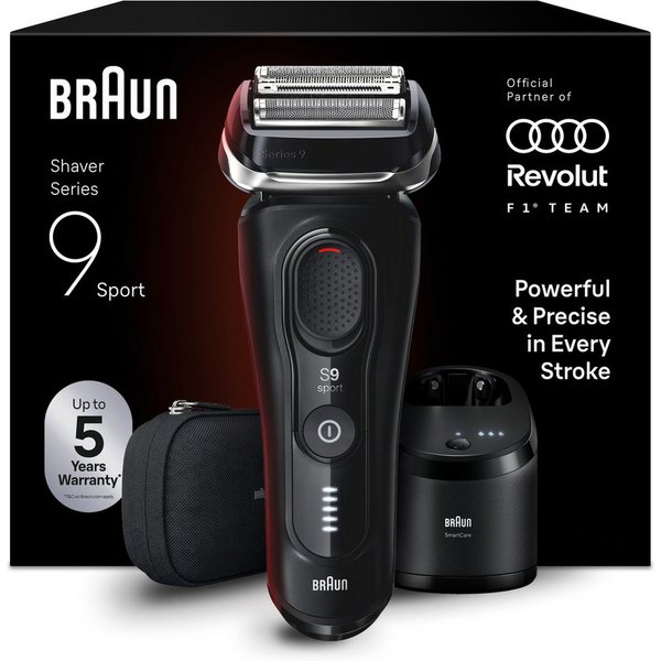 Braun Elektrorasierer Series 9 Sport 9150cc, SmartClean-Plus-Reinigungsstation, integrierter Präzisionstrimmer, 5-in-1 Pflegesystem, SensoAdapt, 60 Min., Nass &