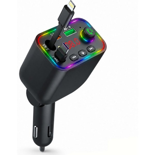 ibettertec Bluetooth FM 5.3Transmitter für Auto,PD3.0/PP/PPSQC4.0+AFC Schnelllade USB-Ladegerät (Bluetooth FM Transmitter Auto zu mit Dual einziehbaren Kabeln)