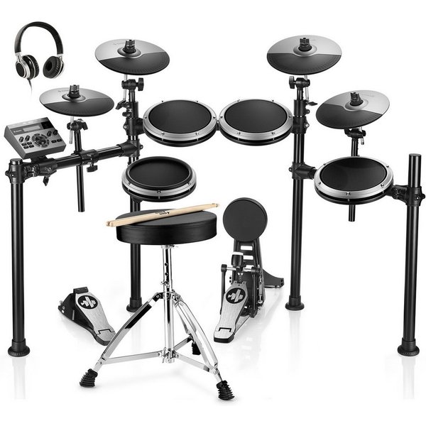 Donner E-Drum E-Schlagzeug 450 Sounds mit Thron Pedale Kopfhörer Unterricht DED-200,Set, Trommelhocker/Drumsticks/Kopfhörer/Audiokabel, 5 Trommeln und 4 Becken