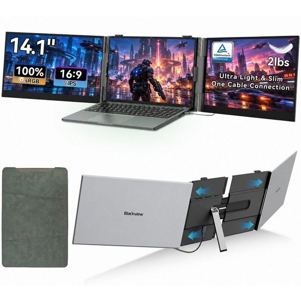 blackview DCM6 Pro 14" FHD, Dual-Screen Tragbarer Monitor, Nur ein Kabel, für Notebook