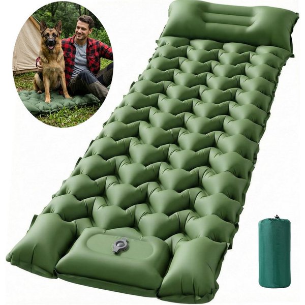 Elegear Isomatte Isomatte Selbstaufblasende mit Fußpumpe & Kissen, Campingmatte leichte, (2-tlg., für 1 Personen), 197x67cm Aufblasbare Isomatte für Wandern Str