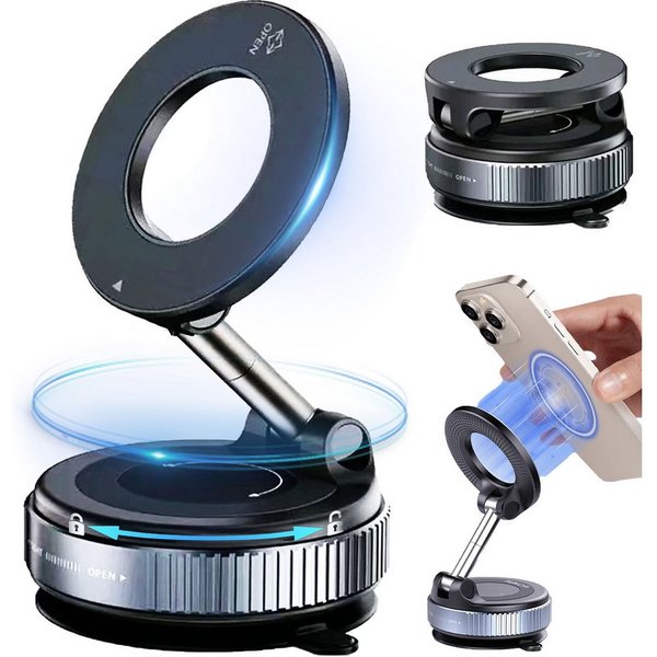 Mutig Handy-Halterung Vakuum Magnetischer Handyhalterung Auto für Magsafe Autohalterung, (bis 7 Zoll, Starke Saugkraft, Magnet für Alle Handys, 360° Drehbar, Fa