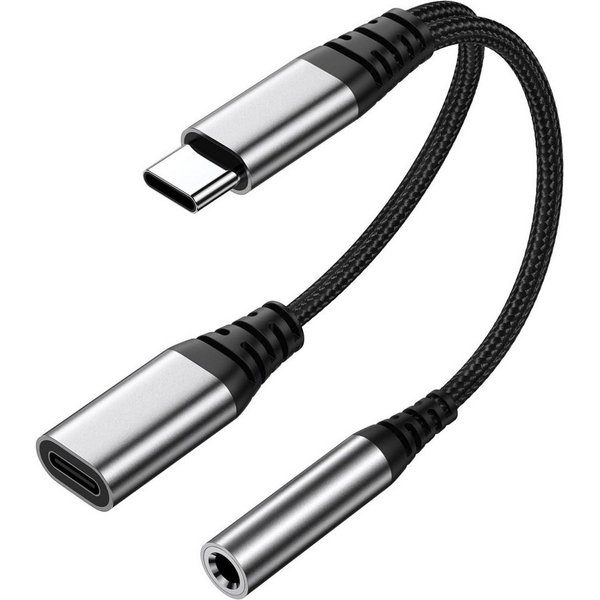 Forrlite USB C Splitter 1 zu 2, USBC Verteiler Doppelstecker Audio-Adapter USB C zu Schnellladung Aux Audio für iPhone 15 16 Samsung S25 S24 Type C Devices(Silb