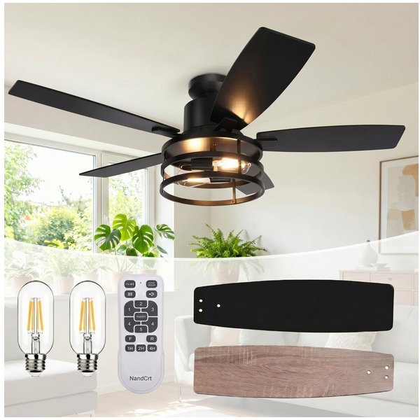 MUPOO Deckenventilator Deckenventilator mit Beleuchtung Ø112cm, Fernbedienung, 1/2/4 H Timer, 5-Blatt-Rotor, 6 Windgeschwindigkeiten, Weniger als 30 dB