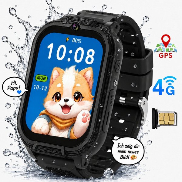 Fyrove Kinderuhr Smartwatch Kinder mit GPS und 4G, Installierbare APP Smartwatch (Smartwatch cm) (1,83 Zoll), 1,83"", 8GB, GPS+LES, 4G-LTE, IP67, SOS, Bluetooth