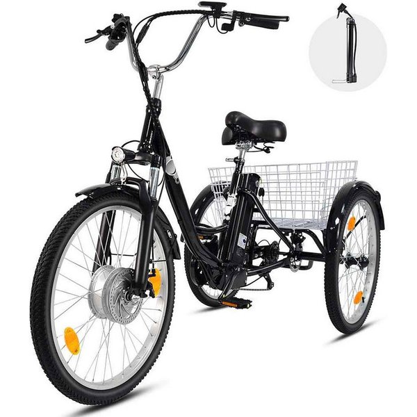 Vankel E-Bike Cityrad Damen u. Herren Elektro-Dreirad 24 Zoll 250W 648Wh 100km 3-Rad Pedelec, Kettenschaltung, Heckmotor, 648 Wh, (Beleuchtungsset mit Batteriel