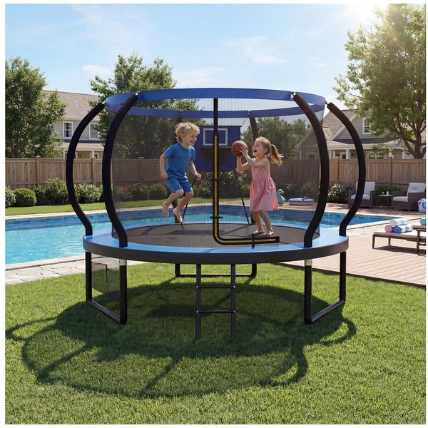 HOMALL Gartentrampolin Basketballkorb-Trampoline, Outdoor-Trampoline, Kindertrampoline, Ø 228 cm, (228/305/366/427 cm, komplett mit Basketball, Pumpe, Sicherhei