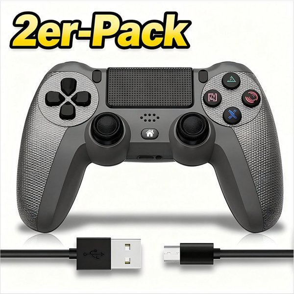 POPOLIC Controller für PS4 Mobile, Dualshock,Wireless PC-Controller (6-Achsen, LED-Licht, Touchpanel, Kopfhörerbuchse, inkl. Ladekabel, 2 St., 600-mAh-Akku, Beq