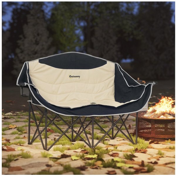 Outsunny Campingstuhl Klappstuhl robust leicht gepolstert Angelstuhl Gartenstuhl (2 Sitzer Faltstuhl, 1 St), bis 250kg belastbar, für Garten Camping Strand