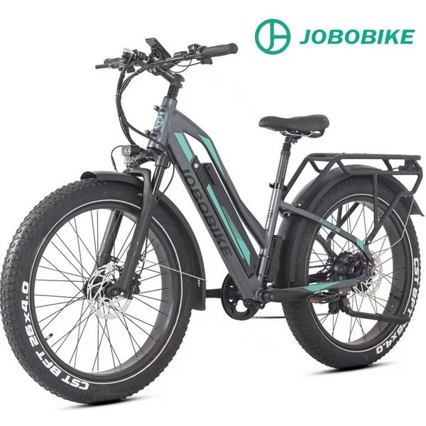 JOBOBIKE E-Bike Mountainbike 26x4 Zoll, 180km, 80Nm, Gefederte Sattelstütze & Bremslicht & Blinker, 7 Gang Shimano, Kettenschaltung, Heckmotor, 840 Wh, (LCD-Far