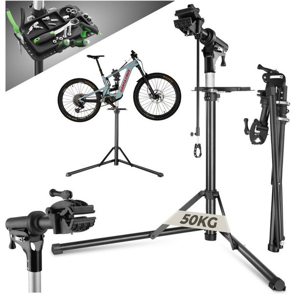 tectake Fahrrad-Montageständer Reparaturständer für Fahrräder 50 kg klappbar höhenverstellbar (Fahrrad Montageständer Jan, in Grau/schwarz), bis 50kg, E-Bike ge