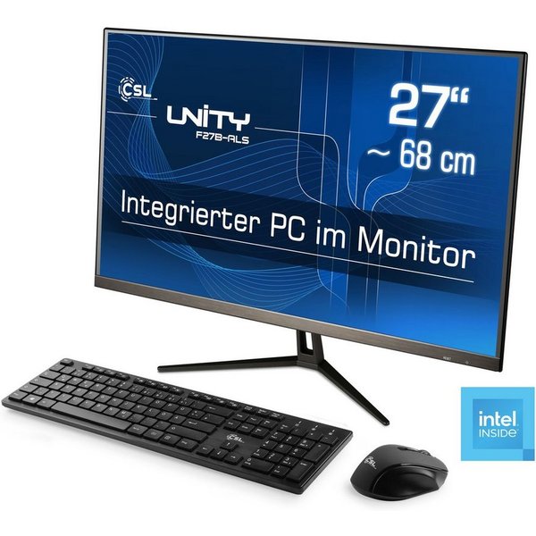 CSL Unity F27-ALS N200 Windows 11 All-in-One PC (27 Zoll, Intel N200, Intel UHD Graphics, 1× HDMI 2.0, 16 GB RAM, 512 GB SSD, passiver CPU-Kühler)