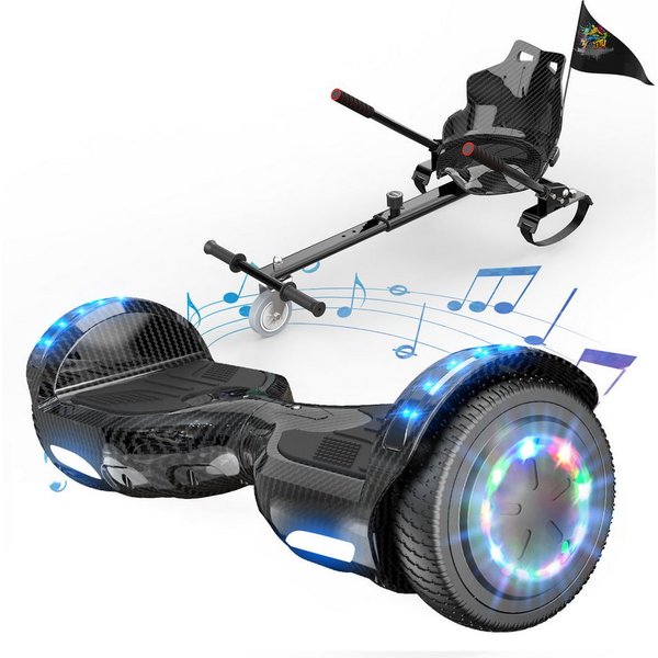 EVERCROSS TECH Balance Scooter Kart 6.5” Hoverboard mit Sitz, Leuchtende Reifen, Bluetooth-Musik, LED-Lichter, bis zu 10-15 km, Geschenke für Kinder
