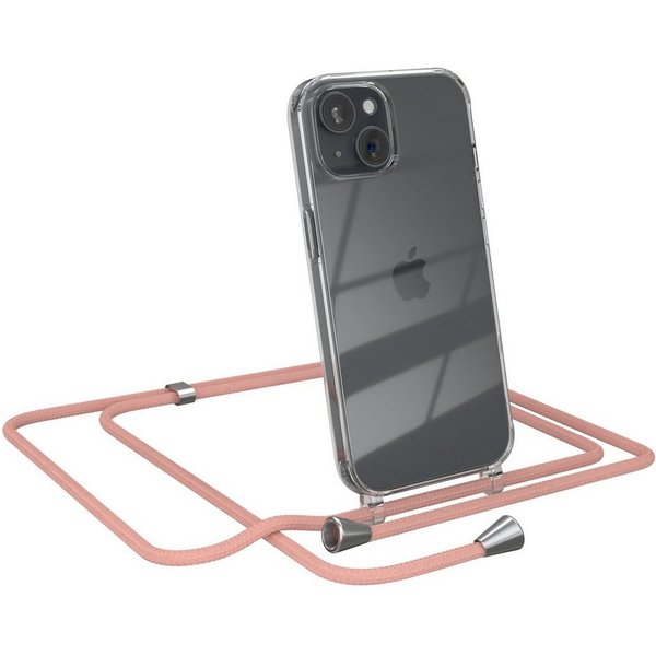 EAZY CASE Handykette mit-/ ohne Magsafe Hülle für iPhone 15 6,1 Zoll, Ketten Hülle Schultergurt Schutzhülle Tasche mit Band Altrosa Unifarbe