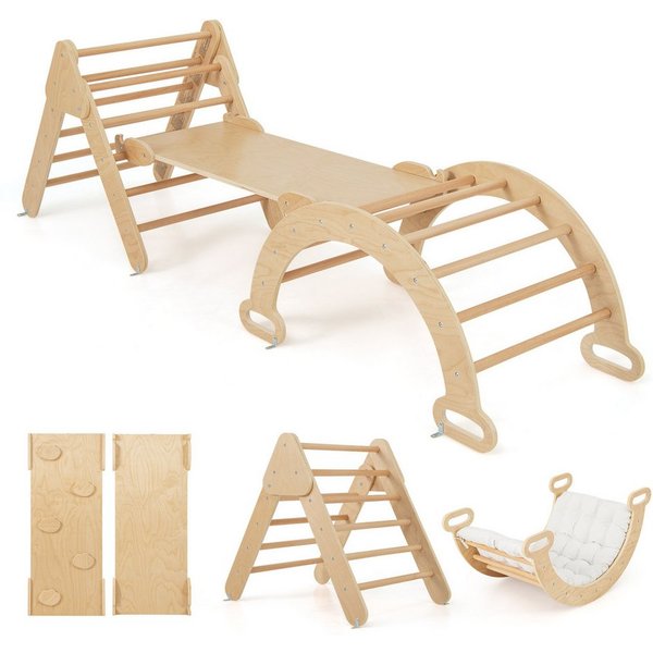 COSTWAY Klettergerüst, 4 in 1 Kletterbogen mit Rampe, Kissen, Tragfähigkeit von 50kg