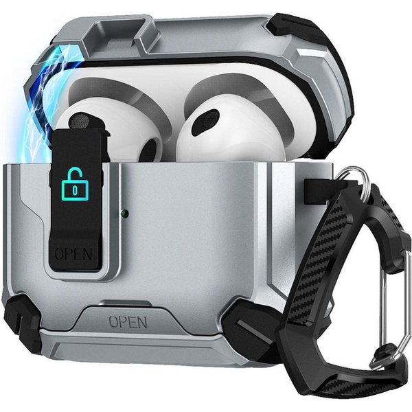 CoolGadget Kopfhörer-Schutzhülle Defender Hülle für Apple AirPods 4 magnetisch mit Karabiner, 360° Full-Body Case Schutzhülle Handy Standfunktion magnetisch lad