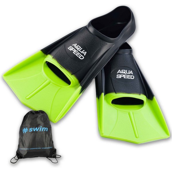 Aqua Speed Flosse Kurze Schwimmflossen aus Silikon für intensives Training (Kompakte Trainingshilfe für effiziente Beinsteuerung 33/34 schwarz), Kurzmodell für 