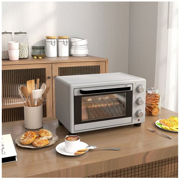HOMCOM Minibackofen Backofen 21 L 1400W 100-230℃ Pizza-Ofen mit Backblech Grillrost, zum Grillen, Backen, Toasten, Silber