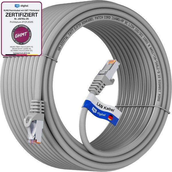 HB-DIGITAL Patchkabel CAT.7 Rohkabel LAN Kabel Cat7 S/FTP PiMF LSZH Netzwerkkabel, Netzwerkstecker, RJ-45 (1500 cm), Kontaktoberfläche: Pins Vergoldet 50µ