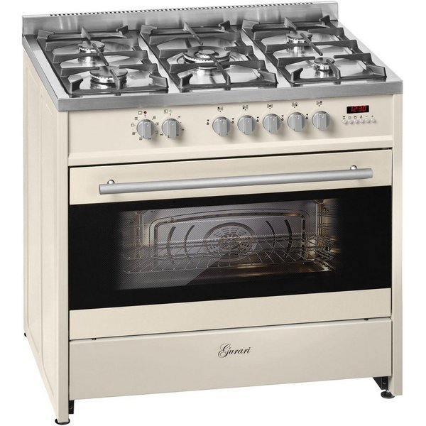 GURARI Gas-Standherd RANGE COOCKER 90 cm 121 L GCH E 911 Cr, mit 1-fach-Teleskopauszug, Gas Elektro Standherd 90 cm, XXL Backofen 121 L, 8 Funktionen