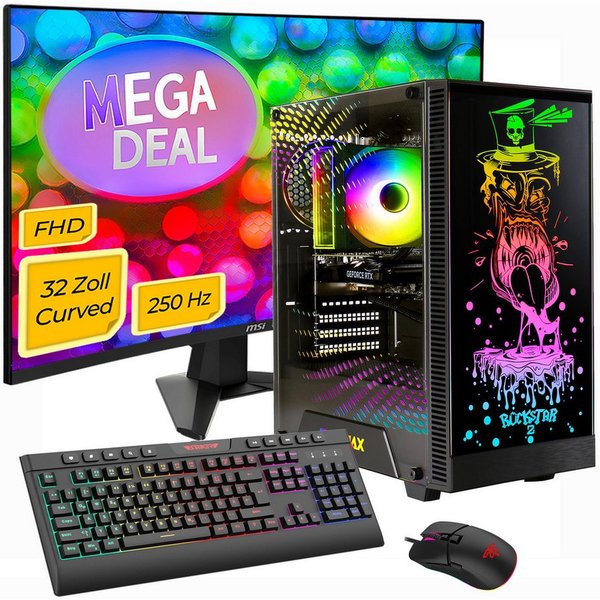 GAMEMAX MegaDeal Rockstar 2730 AMD Ryzen 5 5500 16GB 480GB SSD RTX 5060 Gaming-PC-Komplettsystem (32", AMD Ryzen 7 5700X, RTX 5060, 16 GB RAM, 480 GB SSD, Windo