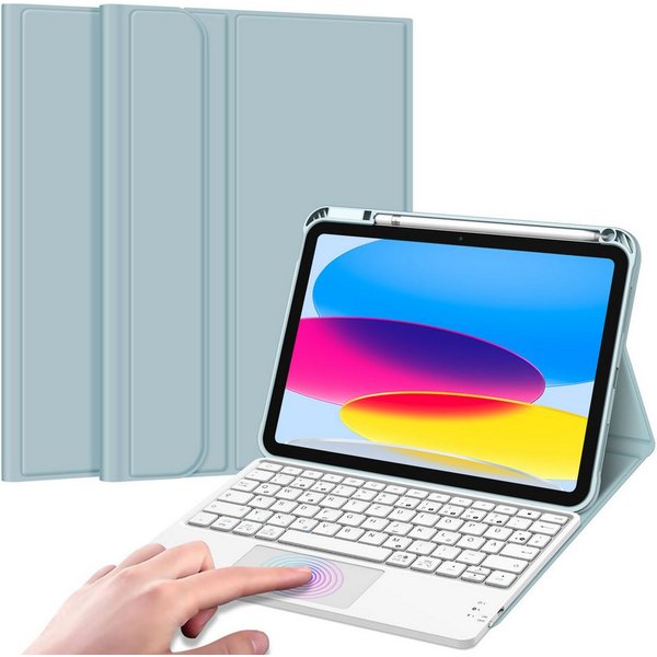 Fintie Tablet-Hülle für iPad 11. Generation 2025 11"(A16), iPad 10. Generation 2022 10.9", mit magnetischer Abnehmbarer Deutscher Touchpad Tastatur-QWERTZ Layou