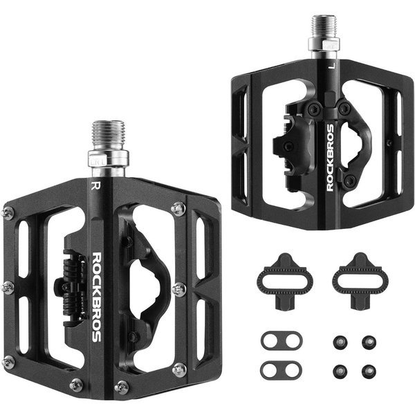 ROCKBROS Fahrradpedale Fahrradpedale Aluminium Rutschfest 2 in 1 SPD Pedale (1-tlg., für MTB Rennrad Stadtrad Schwarz)