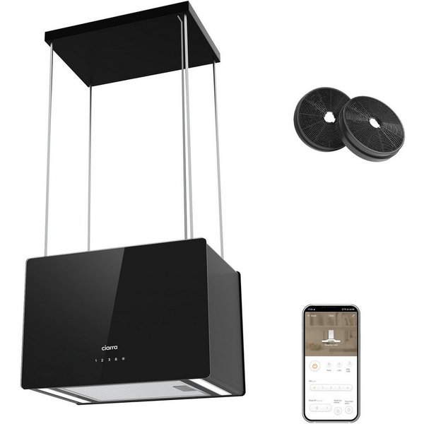 CIARRA Inselhaube Dunstabzugshaube freihängend 50cm A+++ 700 m³/h Umluft CBCB4850 mit Fettiltern 2 Aktivkohlefiltern WIFI-APP Touch Control Inkl. BOOST