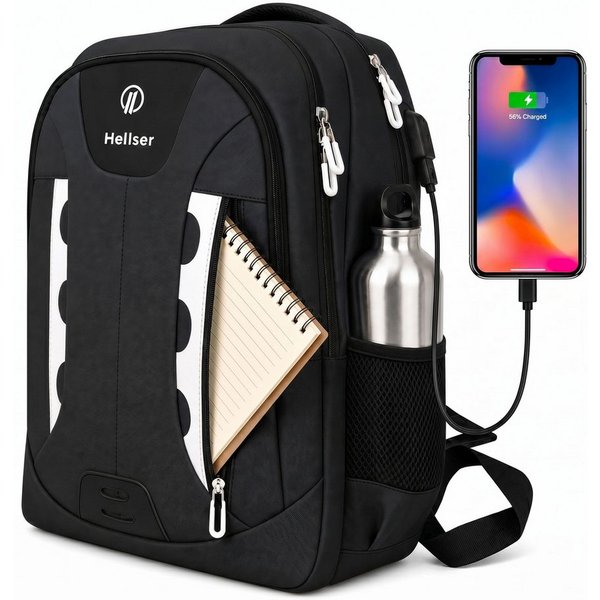 HELLSER Laptoprucksack & Schulrucksack NOVA Unisex mit USB-Ladeanschluss & Laptopfach 16 Zoll, Wasserabweisend, Reiserucksack Handgepäck, Reflektoren, Ergonomis