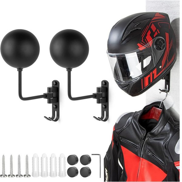 TUWENA Wandhalterung 2 Stück Helmhalter Wand, 180° Drehbarer Metall Motorradhelmhalter, (2-tlg., Helmaufhänger für Motorrad, Fahrrad, Mützen, Baseball- und Rugb