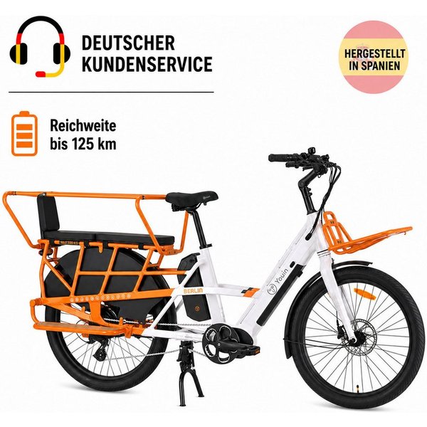 PixelPilot E-Bike Lasten-E-Bike Youin Berlin 26 Zoll, 250 W Mittelmotor, Dual-Akku 998 Wh, bis 125 km, 7 Gang, Mittelmotor, 998 Wh