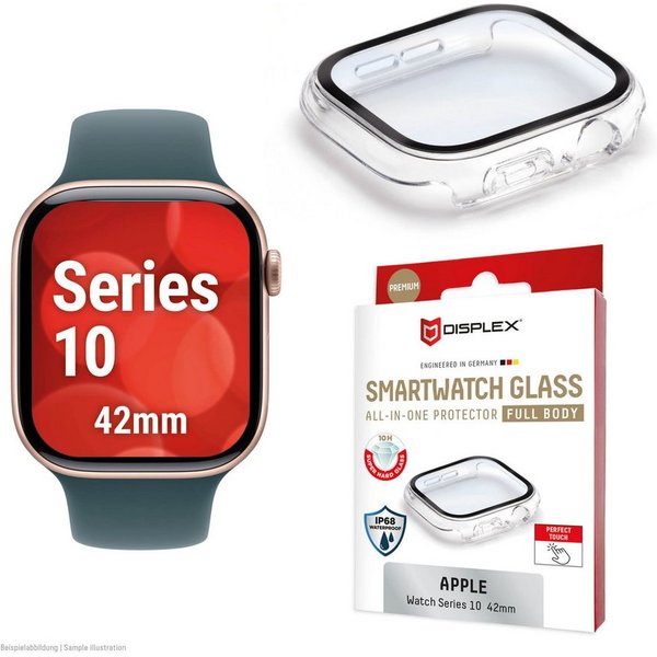 Displex Displayschutzglas Smartwatch Glass All-In-One Protector Full Body für Apple Watch Series 10 42 mm, Apple Watch Series 11 42 mm, Displayschutzfolie, Schu