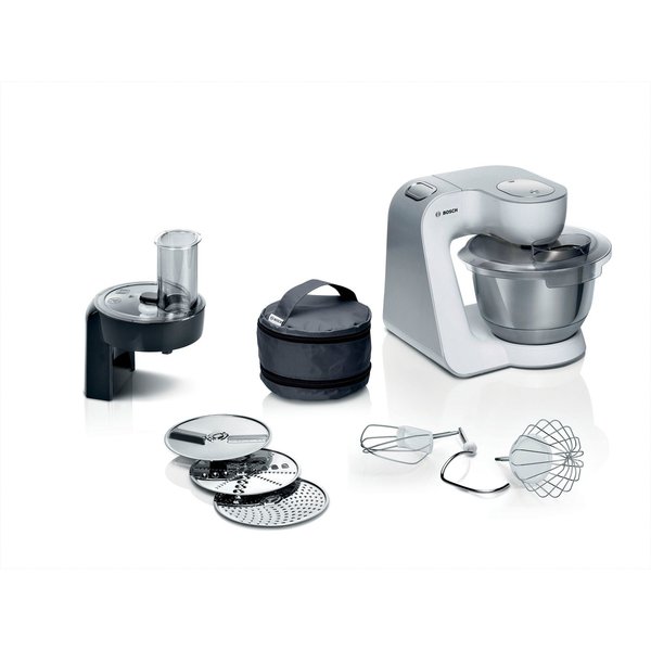 BOSCH Küchenmaschine Serie 4 MUM58210, Durchlaufschnitzler, 3 Scheiben, weiß, 1000 W, 3,9 l Schüssel, Edelstahl-Schüssel, Knethaken/Schlag-/Rührbesen, spülmasch