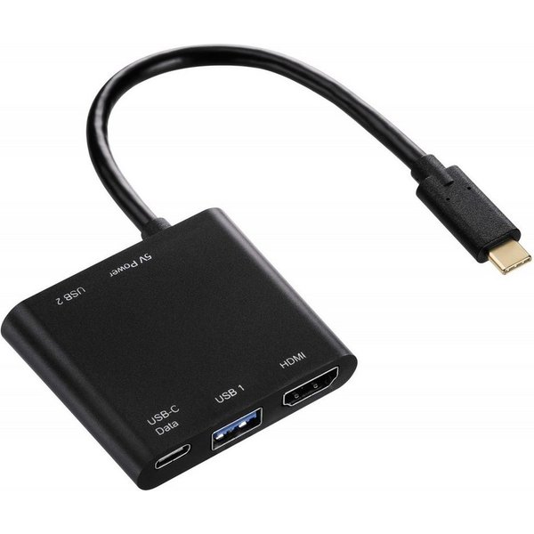 Hama 4in1 USB-C USB-Hub USB Adapter HDMI-Ausgang USB-Kabel, SuperSpeed USB Type-C 3.1 4K HDMI-Port USB-Verteiler Thunderbolt 3